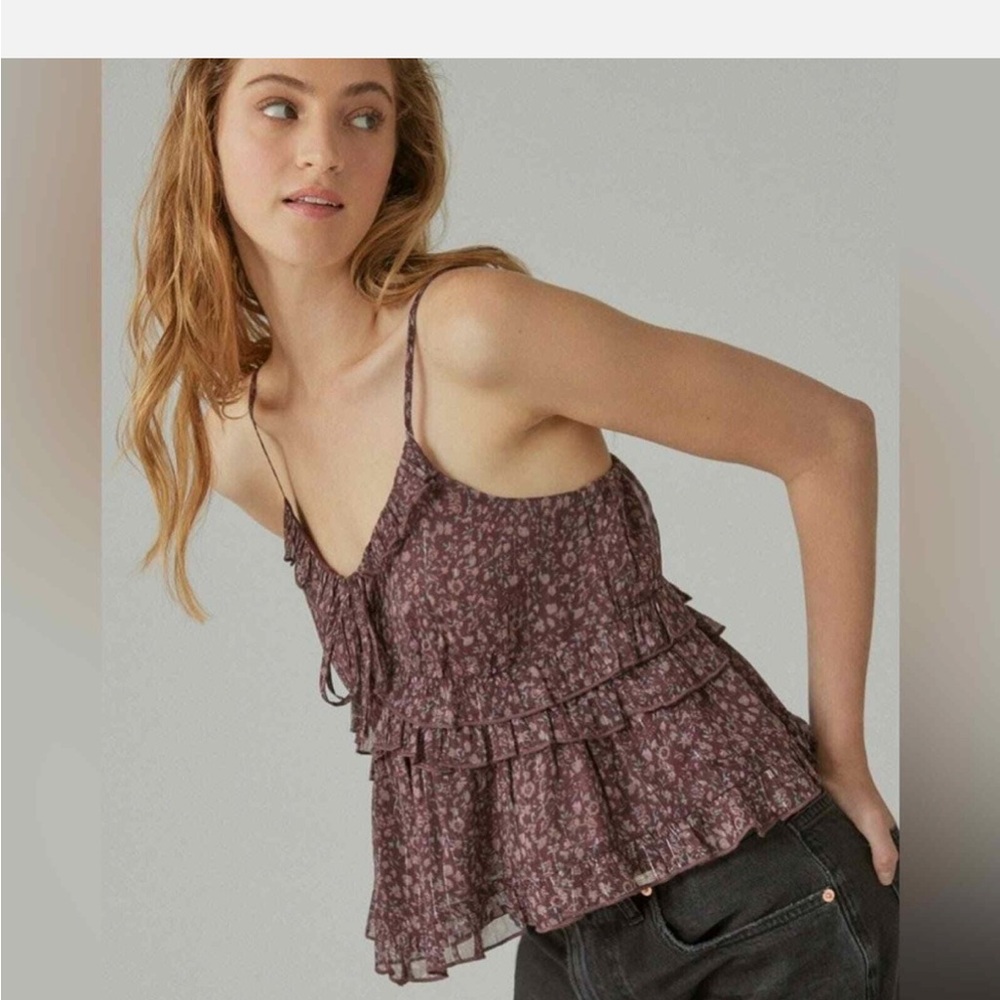 Lucky Brand Purple Metallic Ruffle Shine Chiffon Cami Size XL